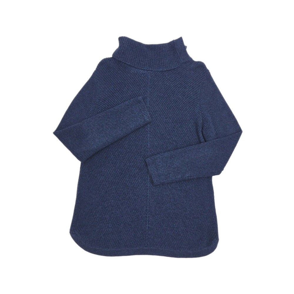 Talbots Sweater Blue Black Tunic Split Cowl Neck Women Sz Large Cotton Long